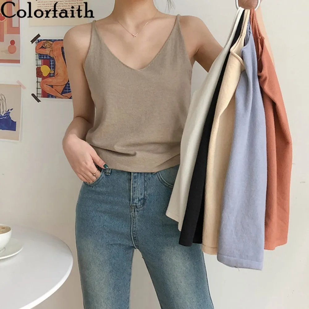 Топ Colorfaith Женский трикотажный однотонный базовый пикантный топ с V-образным