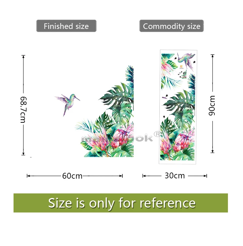 Tropical leaves flowers bird Wall Stickers bedroom living room decoration mural home decor decals removable stickers wallpaper Tropical leaves flowers bird Wall Stickers bedroom living room decoration mural home decor decals removable stickers wallpaper