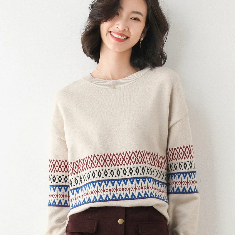 Winter new retro jacquard cashmere sweater female