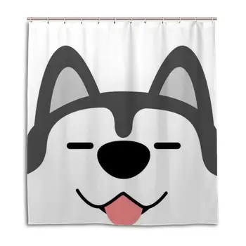 

Funny Siberian Husky Face Shower Curtains Waterproof Durable Fabric Bathroom Shower Curtain Set Standard Size with Hooks