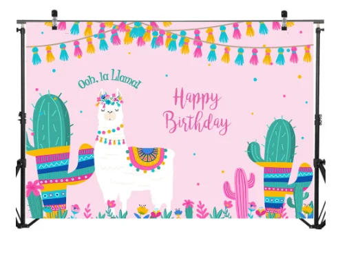 7x5FT Happy Birthday Llama Fun Pink Princess Party Mexican Cactus Custom Photo Studio Backdrop Background Vinyl 220cm X 150cm |