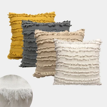 

Nordic Ins Style Cotton and Linen Tassels Yellow White Pillowcase Simple Decorative Cushion Covers Living Room Home Decoration