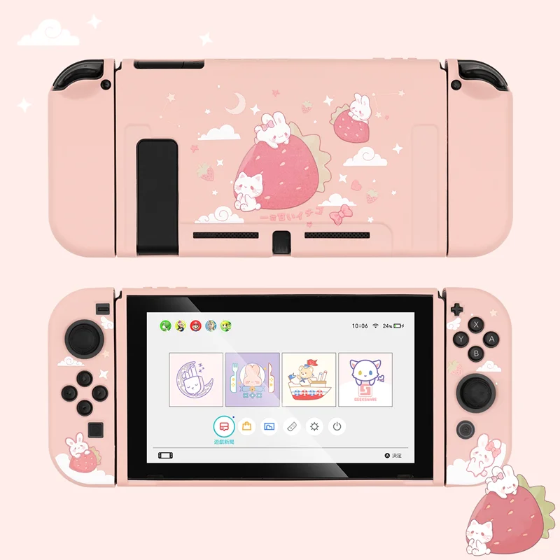 GeekShare Nintendo Switch Case Cute Strawberry Rabbit Pink Girl Fairy League Soft TPU Cover Back Girp Shell For NS Accessories |