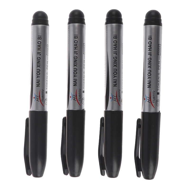4pcs Black Permanent Oil Marker Pen Token Pens for Paper Metal Glass Marking Pen Office School Supplies Large Capacity Pen