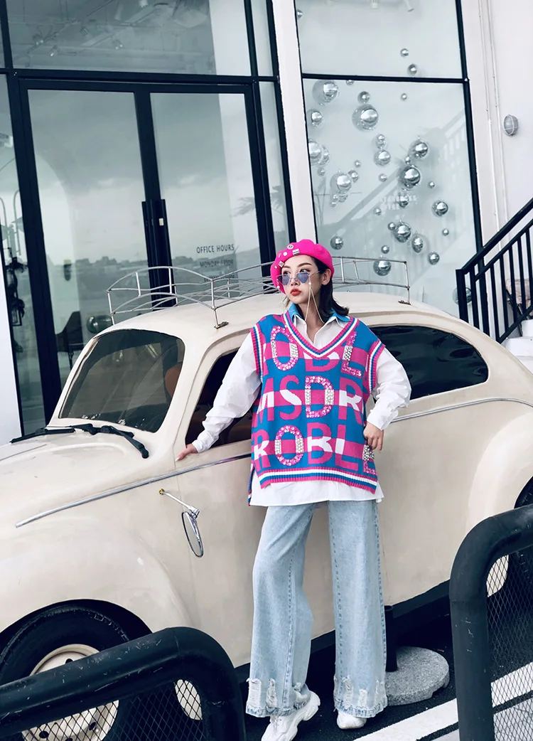Свободные прямые мешковатые джинсовые штаны модные рваные широкие Harajuku уличная Женская высокая талия Пояс Длинные джинсы брюки комплект из двух предметов