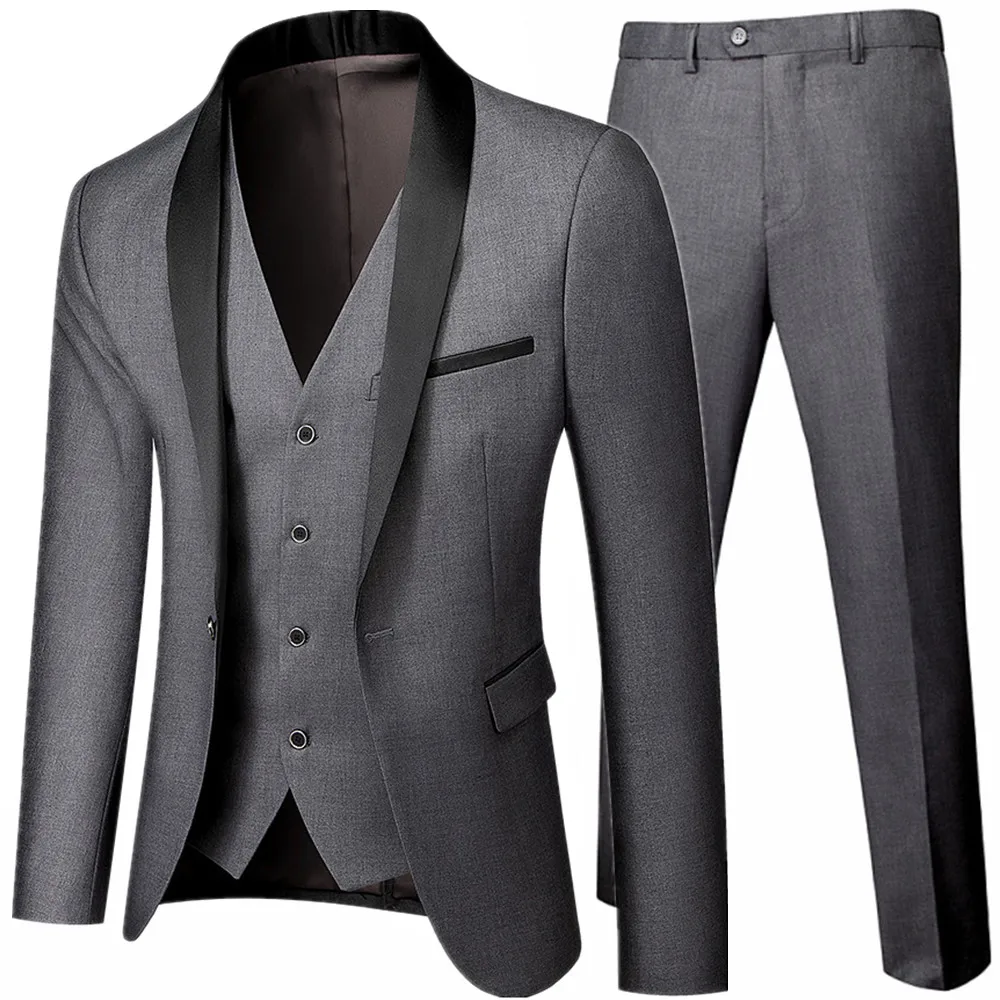 Black Men Autumn Wedding Party Three Pieces Set Large Size 5XL 6XL Male Blazer Coat Pants and Vest Fashion Slim Fit Suit | Мужская