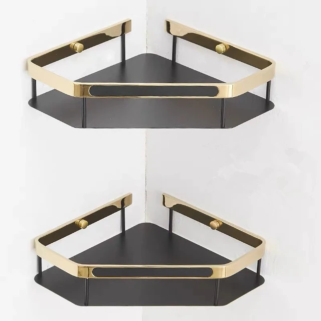 SOLID Gold Double Layer Rectangle Bath Shower Shampoo Storage Basket Holder  Hook