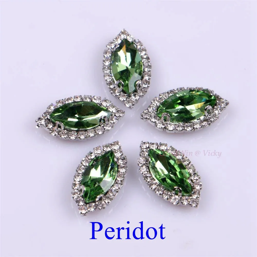 Peridot Обведено Стразы! Лошадиный глаз/стекло в форме листа Стразы со стразами с когтями пришить Strass металлическая основа с кристальным камнем 10 шт./упак - Цвет: Peridot