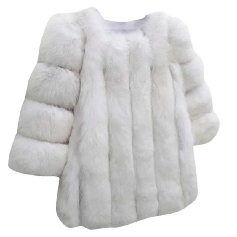 Женское короткое меховое зимнее пальто из искусственного меха размера плюс, стоячий воротник, длинный рукав, шуба из искусственного лисьего меха, весенние модные вечерние пальто - Цвет: White