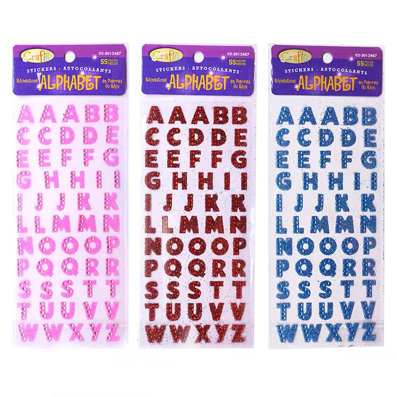 3Pcs/Lot Glitter Crystals Alphabet Letter Stickers DIY Handmade Scrapbooking Sticker Self Adhesive A-Z English Words Sticker