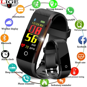 

LIGE 2019 New Smart health Watch Men Women Fitness tracker Heart Rate Blood Pressure monitor Pedometer Waterproof Smart bracelet