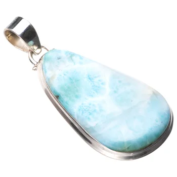 

StarGems Natural Caribbean Larimar Handmade 925 Sterling Silver Pendant 2" D9321