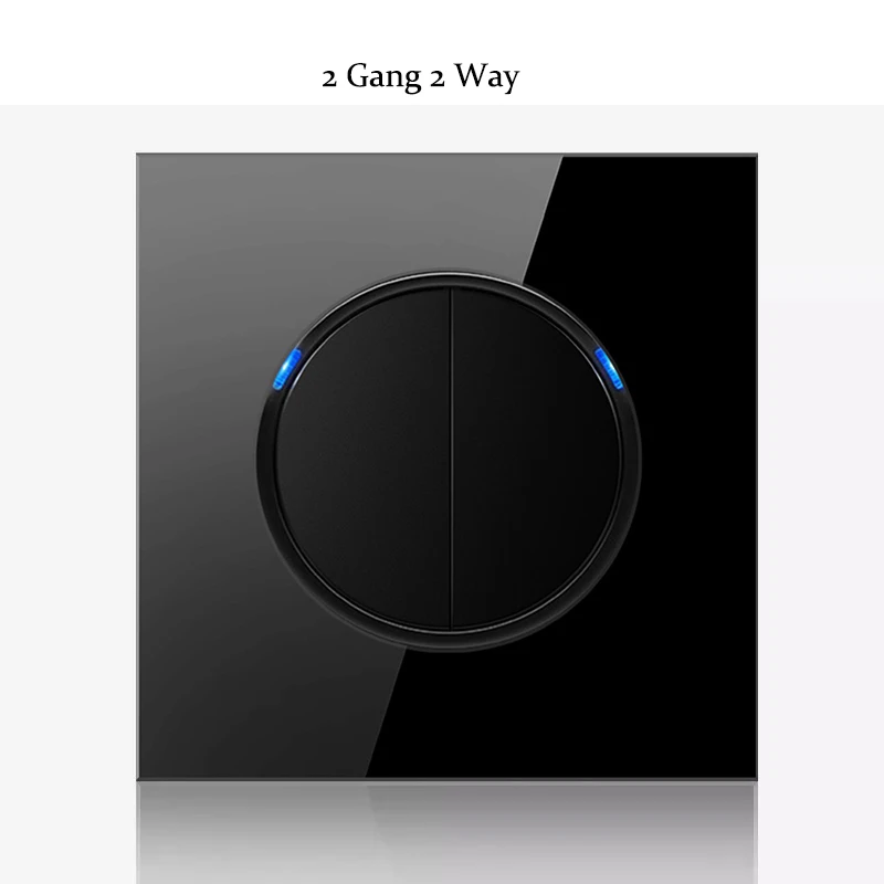 1, 2, 3, 4 банды, 1 способ, 2Way настенный выключатель, бытовой черный, закаленное стекло, зеркальная панель, ЕС, США, Великобритания, Франция, розетка, светодиодный светильник, переключатель 86 мм - Цвет: 2Gang2Way