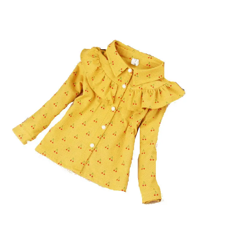 Детская блузка зимняя рубашка для девочек с принтом вишни, теплая Школьная блузка для девочек топы с отложным воротником, одежда для малышей, для От 3 до 16 лет