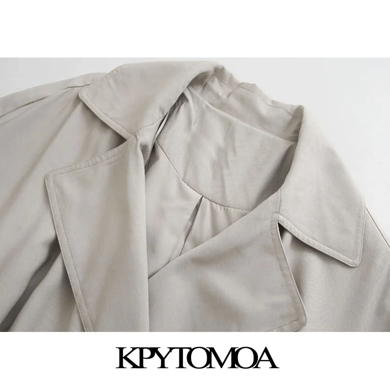 KPYTOMOA Women Fashion Back Pleated Double Breasted Trench Coat Vintage Long Sleeve With Belt Female Outerwear Chic Overcoat