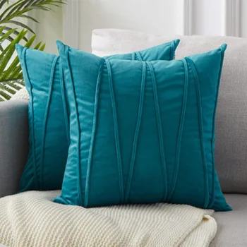 

Blue Modern Handmade Stripe Cushion Covers for Sofa Couch Throw Pillow Covers 45x45 Decoration Bed Velvet Pillowcases Square Set
