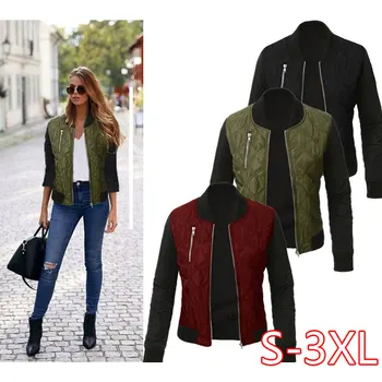 

Plus Size Autumn Winter Fashion Slim Women's Jacket Zipper Cardigan Splice Bomber Jackets 2020 Long Sleeve Bodycon Coats Female
