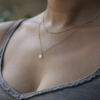 

Gold Color Beads Chain Coin Pendant Necklace for Women Neckless colier femme Woman Accessories