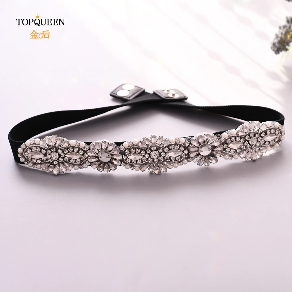 TOPQUEEN S237 черный вышитый бисером пояс с жемчугом для платьев эластичный пояс алмазный пояс с жемчугом для женщин Стразы Аксессуары для платья