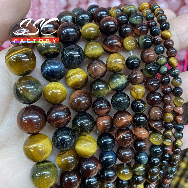 5A Quality Natural Stone Blue Tiger Eye Beads Round Loose Beads 6 8 10 12mm For Jewelry Making DIY Charm Bracelet 15