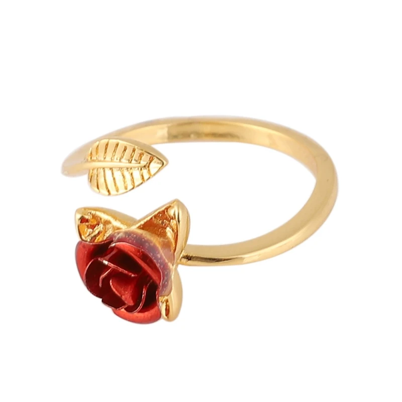 Подарок на день матери, розовый браслет, ожерелье с сердечком, красная роза, цветы на запястье для женщин, для свадьбы, юбилея, ювелирные изделия, подарки - Цвет: Ring-gold