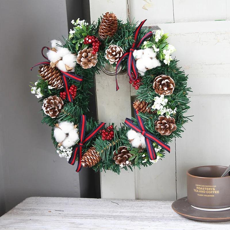 

Christmas Wreath With Artificial Berry Pine Cone And Bows Front Door Hanging Garland Holiday Home Decorations