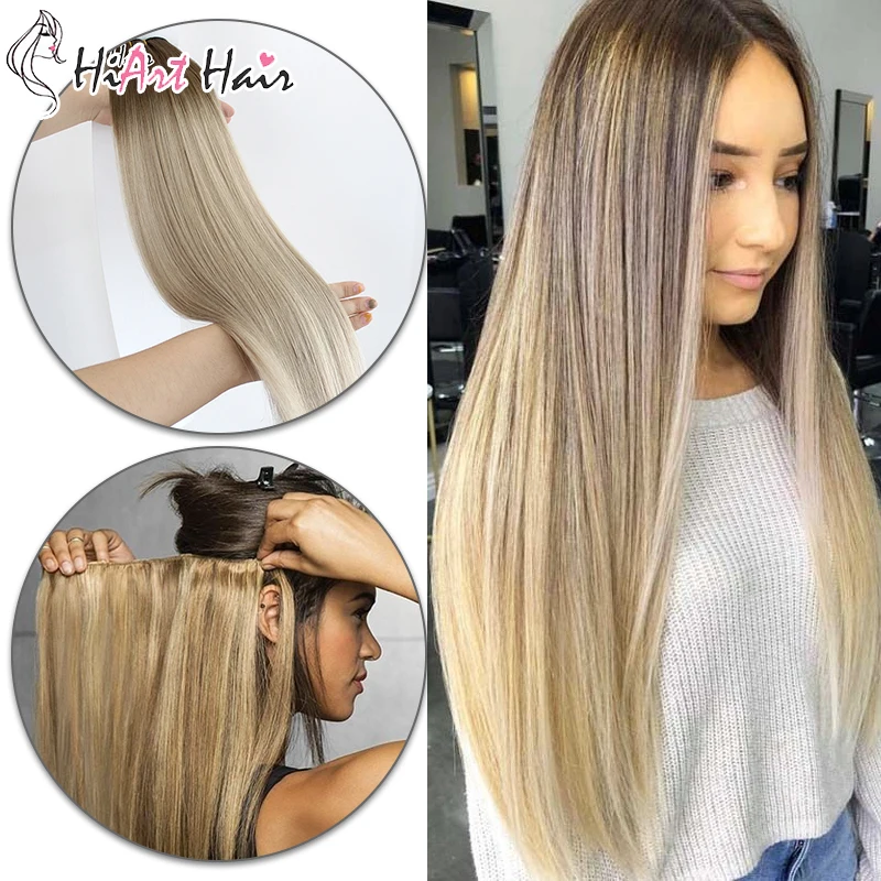 US $98.81 HiArt Machine Made Weft Hair Extensions 90g Pre Bonded Human Remy Hair Weave Balayage Sew Extension Platinum Russian 1822