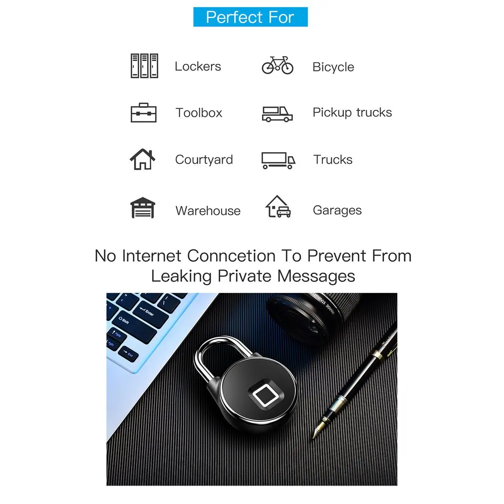 bluetooth Rechargeable Smart Lock Keyless Fingerprint Lock IP66 Waterproof Anti-Theft Security Padlock Door Luggage Lock FLP22+