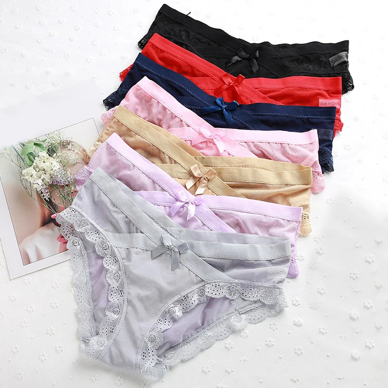 

2020 Fashion Multicolor Lace Pregnant Underpants Women Panties Seamless Large Size Underwear Low-waist Solid Color M/L/XL Briefs