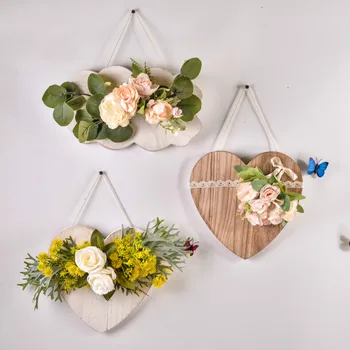 

Nordic Creative Wooden Board Simulation Flower Wreath Wall Hanging Decoration Artificial Fake Flower Dried Flower Plant Garland