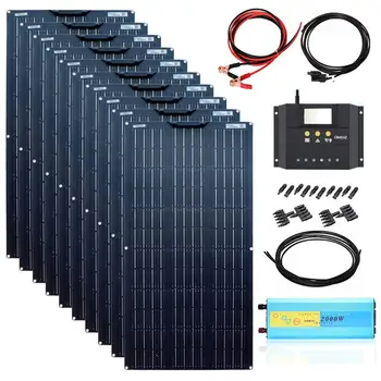 

1000 W solar panel Kit's piece 100 W flexible solar panels 2x50 a solar controller 2000 W power inverter for RVs boats