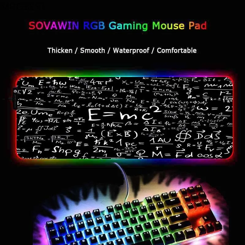 

MRGBEST Black Mathematics Gaming Mouse Pad Computer Large Mouse Pad Gamer RGB Led Backlight Mouse Carpet PC Desk Mat for Csgo Xl