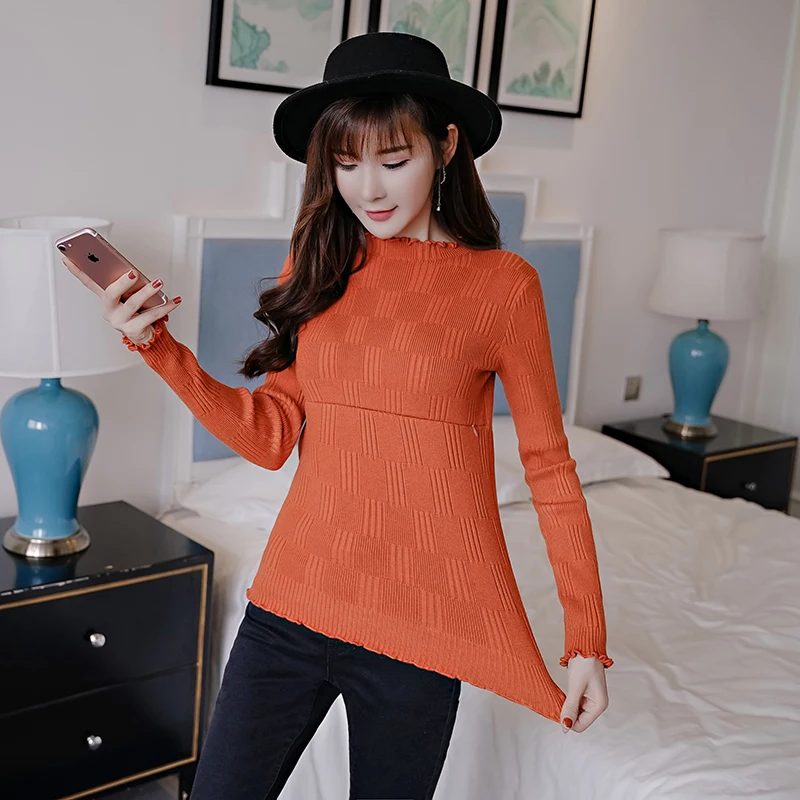 

Nursing Knitting Sweaters And Pullovers Solid Color Turtleneck Slim Casual Ladies Knitted Breastfeeding Sweater Winter Pullover