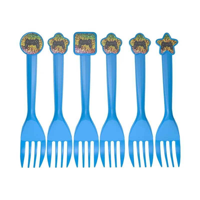 fork-6pcs Мультяшная версия тематической игры на день рождения вечерние принадлежности Декоративные атмосферные макеты набор для вечеринки чашки пластины соломы и т. Д - Цвет: fork-6pcs