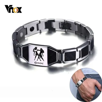 

Vnox Gents Carbon Fiber Bracelets for Men Twelve Constellation Gemini Leo Engraved Stainless Steel Bio Energy Magnet Wristband