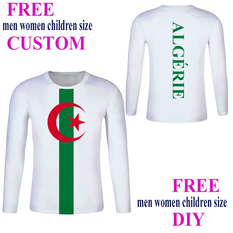 Футболка с длинным рукавом с именем номер dza футболка ислам Сделай Сам арабский элджери арабский принт текст слово черный флаг фото одежда - Цвет: Algeria52