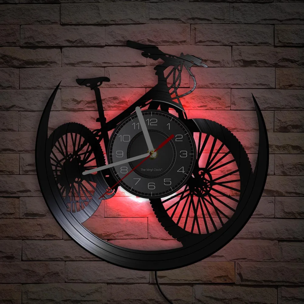 Road Mountain Bike Vinyl Album Record Wall Clock Cycling Decor Sports Events Bicycle Man Cave Watch Mountain Biker Cyclist Gift quartz wall clock