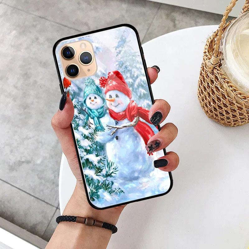 Год Счастливого Рождества чехол для Iphone 11 Pro Max 11pro мультфильм снеговик закаленное стекло задняя крышка для Iphone11 чехол Coque - Цвет: G