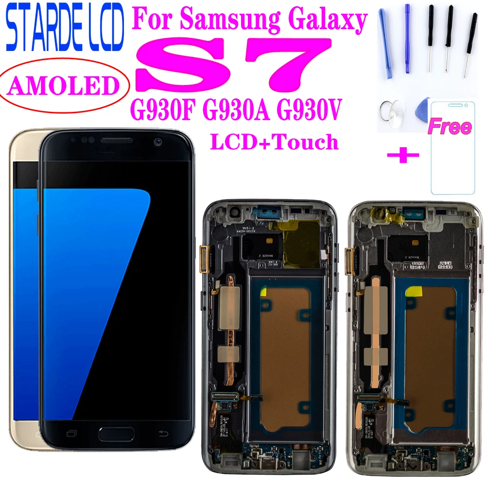 ЖК-дисплей SUPER AMOLED для SAMSUNG Galaxy S7 Flat G930 G930F с сенсорным экраном и дигитайзером в