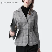 Винтажный женский серый клетчатый пуховик, элегантный костюм с воротником, теплый офисный женский зимний топ, пуховик размера плюс, куртки-пуховики на утином пуху