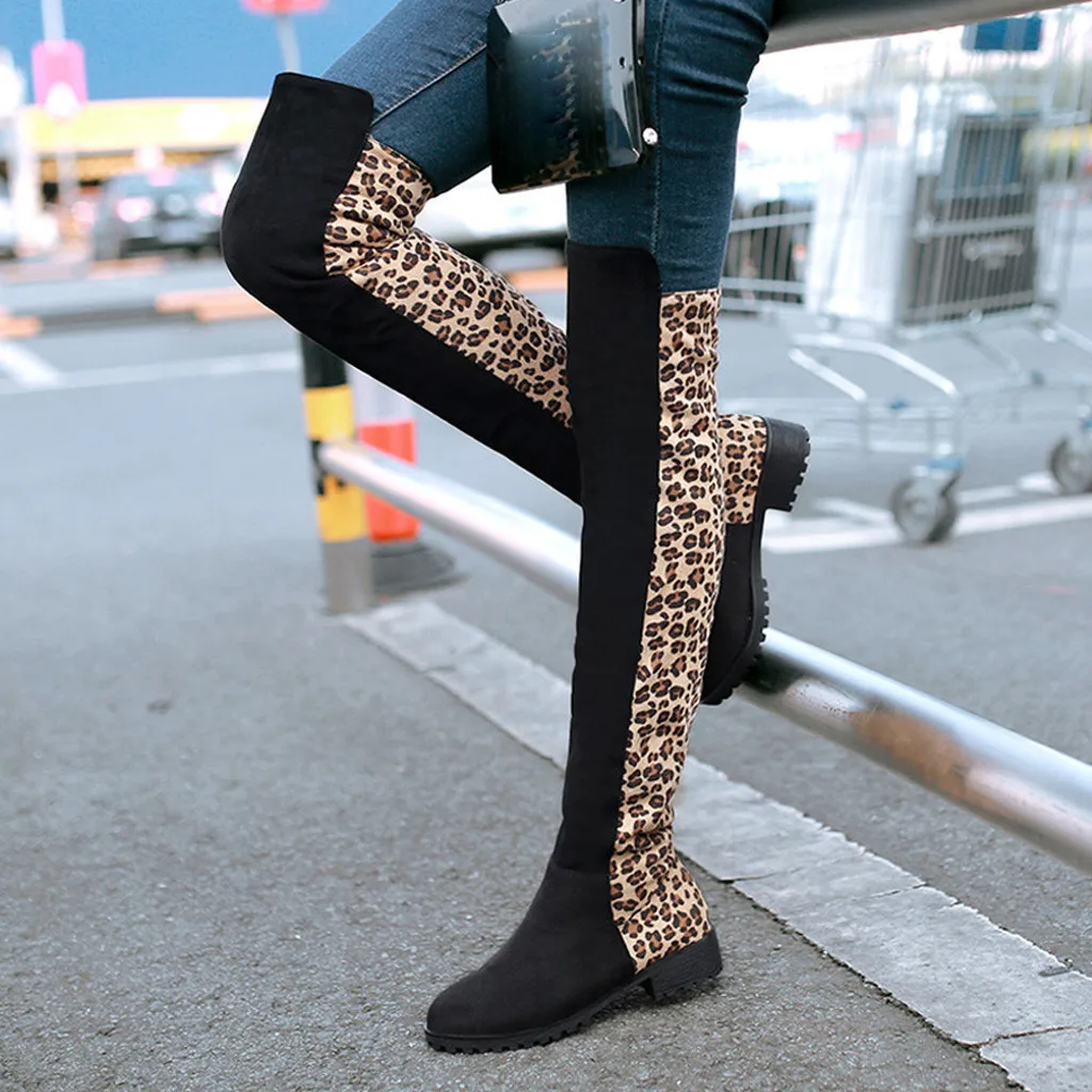 

fashion leopard shoes boots women winter 2019 over the knee boots Large Size MatchingLeopard Pattern High Tube thigh high boots