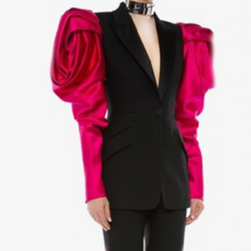 Высокое качество новейшая BARACCO Дизайнерская куртка Женская куртка с рукавами-фонариками и цветными блоками на одной пуговице
