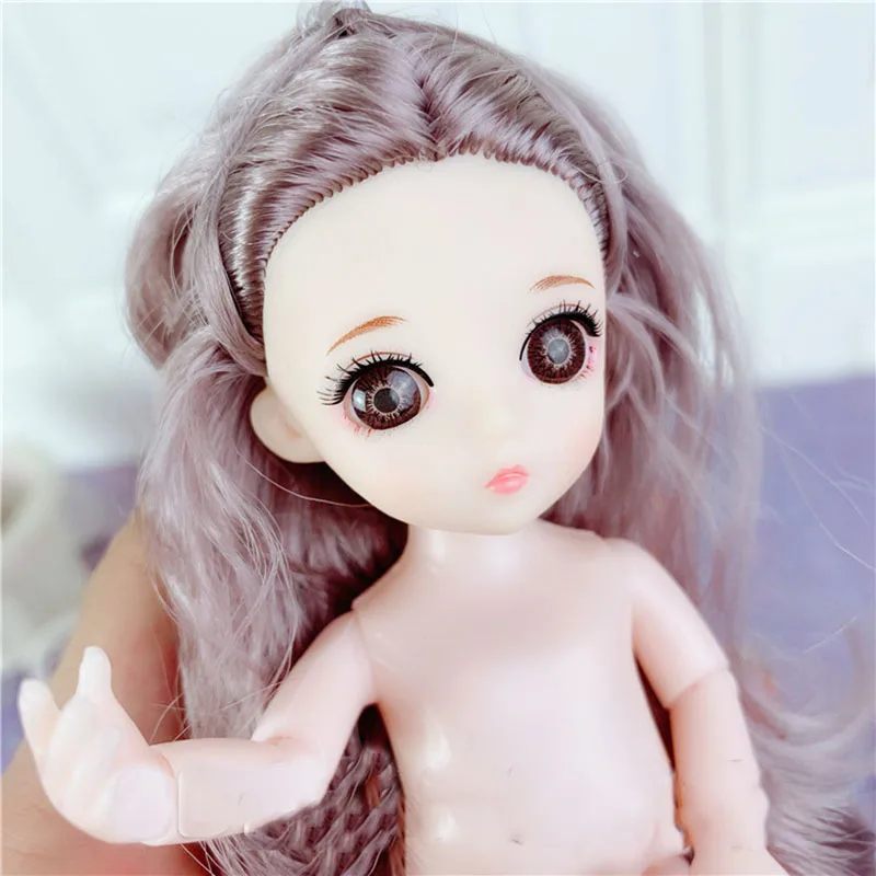 

New 16cm 1/3 Bjd Doll 13 Movable Jointed 3D Eyes Normal Skin Long Hair Naked Body Mini Doll Fashion Toys Dolls For Girls Gift