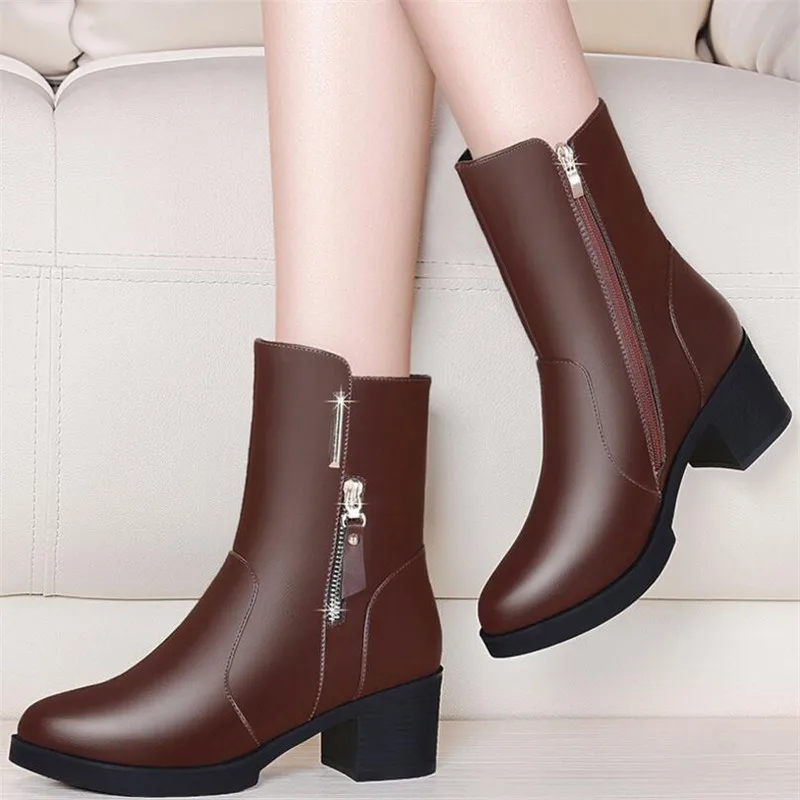 Autumn and winter women's shoes short boots women's thick with high heel shoes with velvet cotton shoes in the tube boots