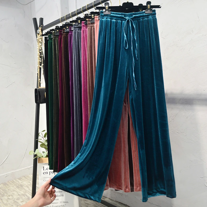 Женские вельветовые длинные брюки с широкими штанинами на осень и зиму 2018 новые