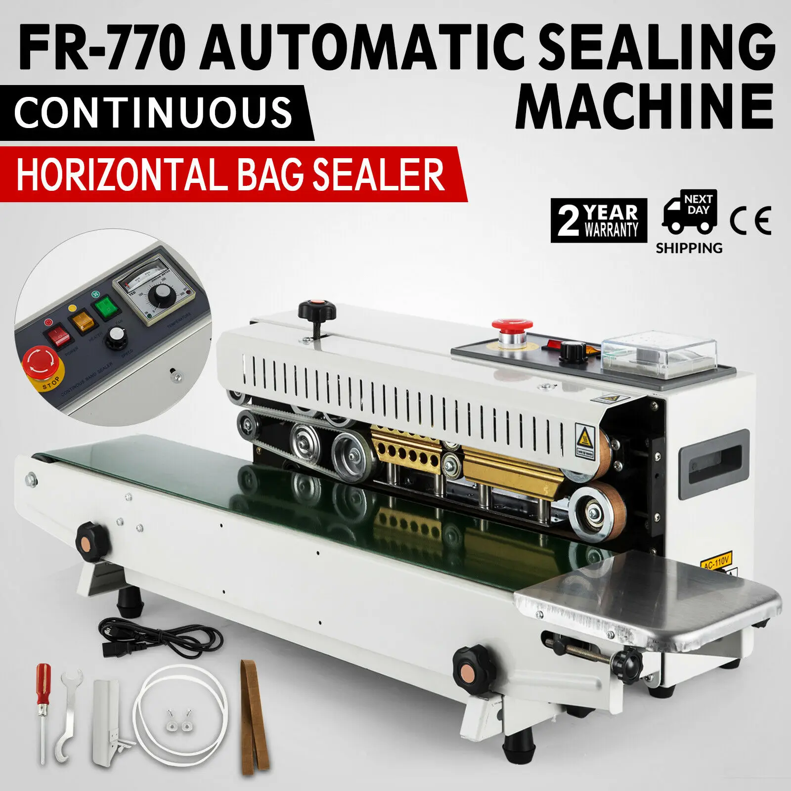 

New FR-770 Continuous Band Horizontal Bag Sealer Automatic Sealing Machine 110V