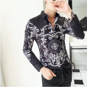 

Baroque Shirt Men Paisley Print Slim Fit Shirt Men 2018 Autumn Long Sleeve Chemise Homme Manche Longue Flower Shirt Men Korean