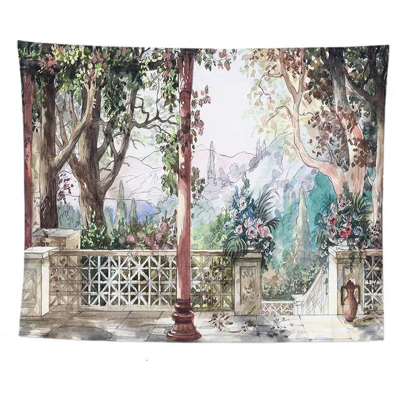 Trippy Tapestry Architectural Landscape Macrame Mandala Tapisserie Murale Tenture Mandala Tapisserie Murale Throw Beach Yoga Mat