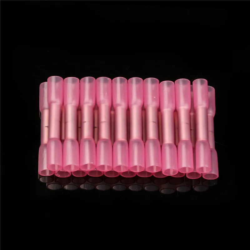 

50/100PCS Electrical Wire Terminal Heat Shrink Butt Crimp Terminals Red Waterproof Insulated Seal Wire Connectors 22-16 AWG