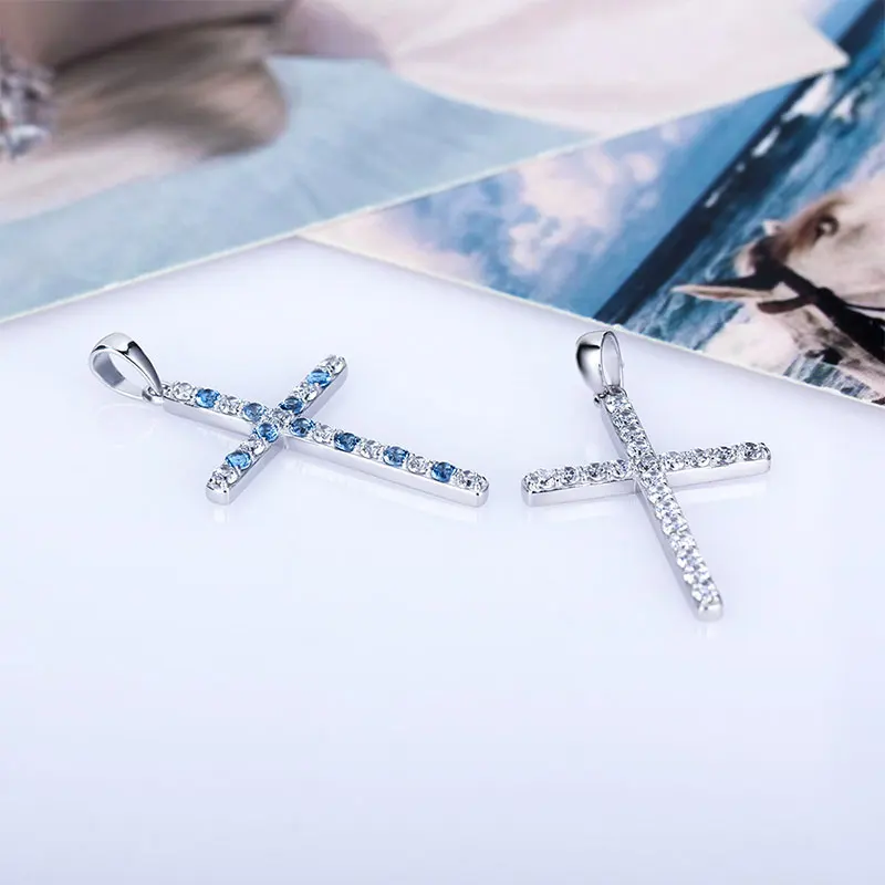 Pendant Necklace Silver Pendant Silver Necklace Charms 925 Silver Zircon Inlay Cross Pendant Women Accessories Religious Jewelry Gift Charms